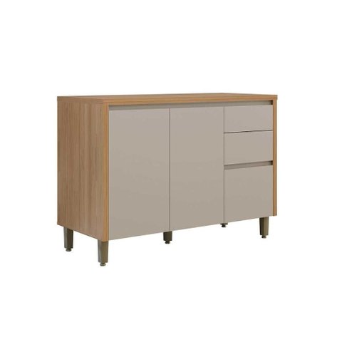 Gabinete de Cozinha Modulado C/ Tampo Allure C/ 2 Portas e 3 Gavetas 120cm Jequitiba/gris Fosco -