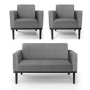 Ver imagem 2 de Conjunto 2 Poltronas e 1 Namoradeira Decorativa Isabella Pés Fixo em Madeira Preto Linho Cinza Mescl