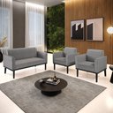 Ver imagem 1 de Conjunto 2 Poltronas e 1 Namoradeira Decorativa Isabella Pés Fixo em Madeira Preto Linho Cinza Mescl