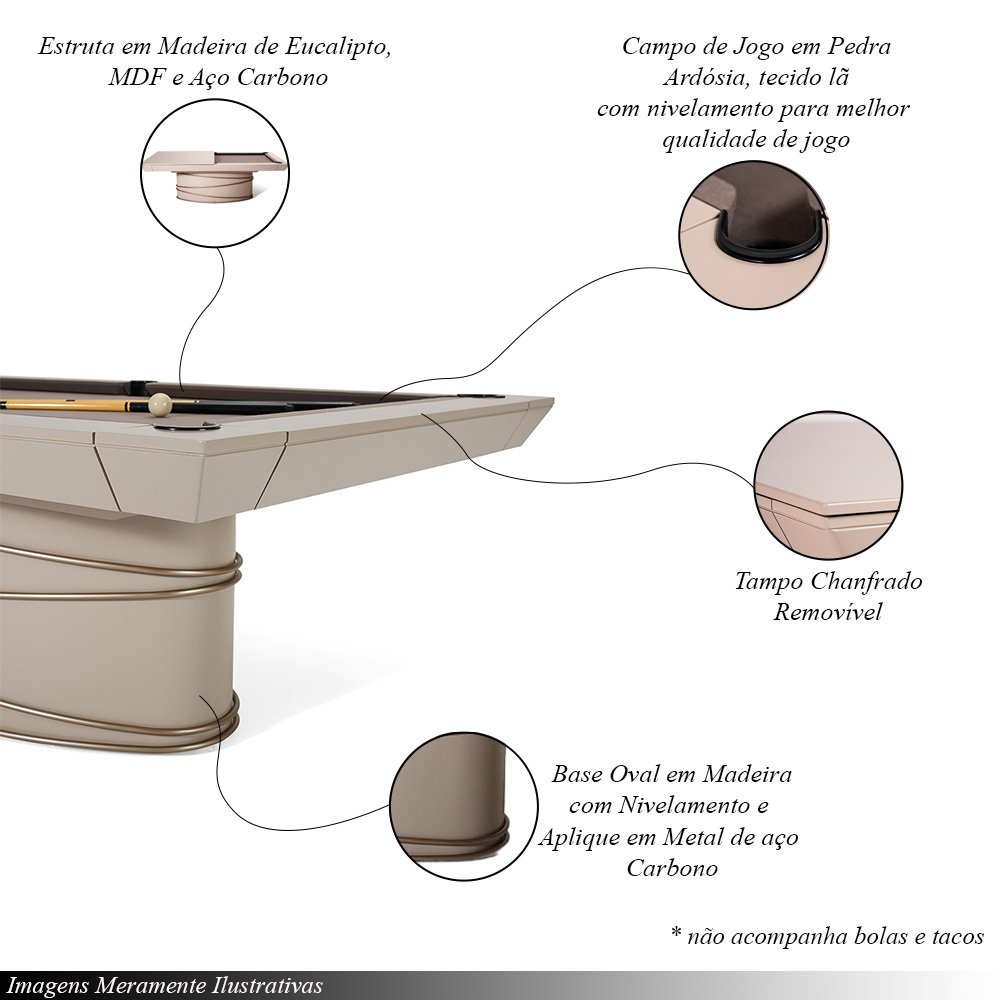 Mesa de Bilhar Sinuca e Jantar Sullivan Versátil com Tampo Removível 248 Cm Base Oval Fendi G84 - Gr - 3