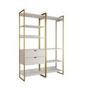 Ver imagem 2 de Closet Industrial Casal Loft 2 Módulos Branco Cabideiro com Gavetas Base Dourada