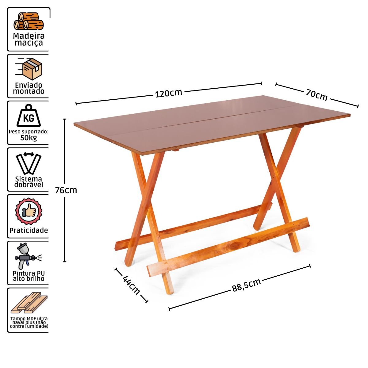 Conjunto Dobrável 120 X 70 com 6 Cadeiras Móveis Britz - 4