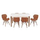 Ver imagem 1 de Conjunto Mesa de Jantar Juliette Branca 135cm com 6 Cadeiras Slim - Marrom