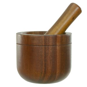 Pilão Madeira Acácia 16x11,5cm com 2 Peças Bege Flor Arte