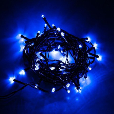 Cordão com 50 Lampadas de Led Formato Pequena Gota 5 Metros Fio Verde Escuro Azul