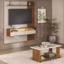 Ver imagem 1 de Sala de Estar Completa Angelim para Tv até 65 Polegadas 1 Porta Basculante com Led Cinamomo/off Whit