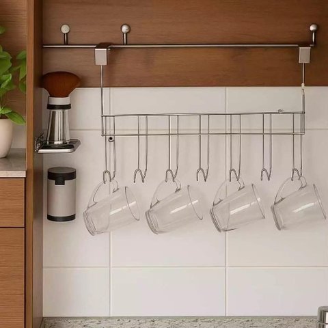 Organizador Suspenso 7 Ganchos Cabide Porta Toalhas sem Furo Cabideiro Multiuso Suporte Cozinha Lava
