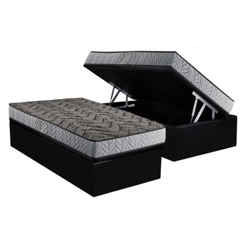 Conjunto Box Baú Solteiro Colchão Espuma Paropas Compact Ag 65 - D28 Royalle Rústico Prata + Base