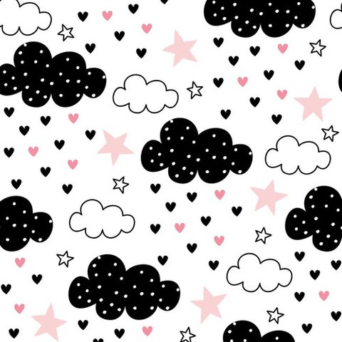 Papel de Parede Baby Nuvens Pretas e Rosa Bebê - 1,50x0,50m