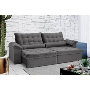 Sofá Retrátil e Reclinável 230 cm Oriental Veludo Cinza Chamby Móveis