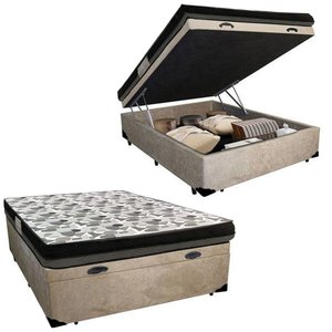Cama Box Baú Casal Suede + Colchão Ortobom Iso Dupla Face 138x188x60 Cor:bege