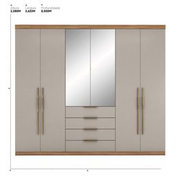 Guarda Roupa Casal 6 Portas com Espelho e 4 Gavetas Giardino - Amêndola Touch/nude Prime Tx - 2