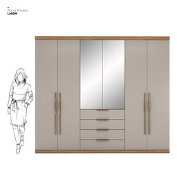 Guarda Roupa Casal 6 Portas com Espelho e 4 Gavetas Giardino - Amêndola Touch/nude Prime Tx - 4