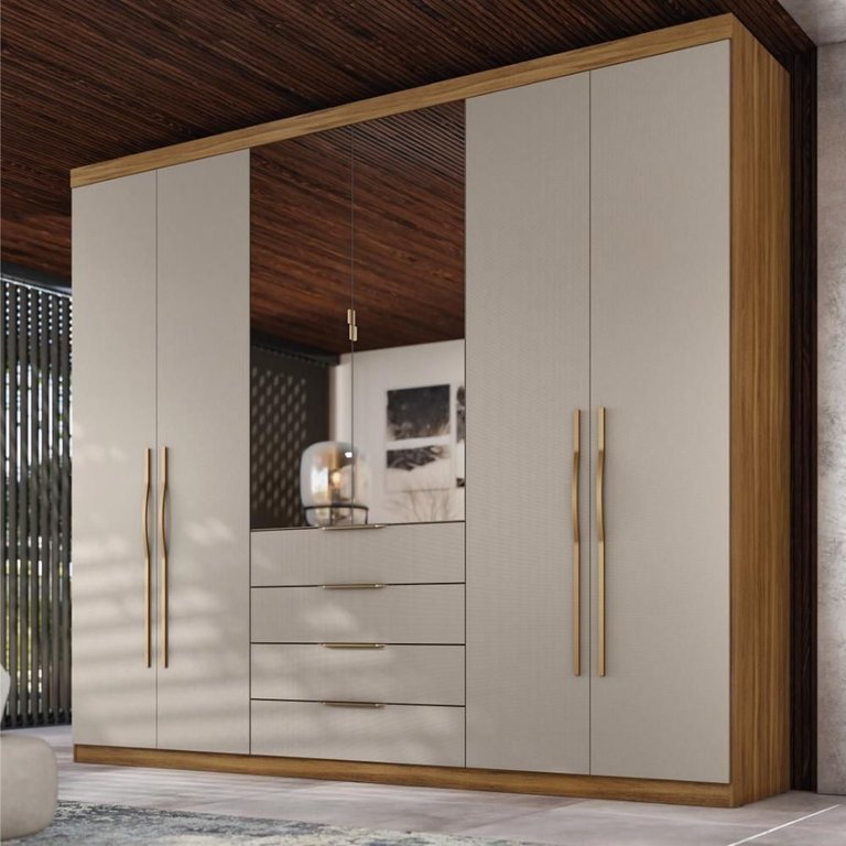 Guarda Roupa Casal 6 Portas com Espelho e 4 Gavetas Giardino - Amêndola Touch/nude Prime Tx Guarda Roupa Casal 6 Portas com Espelho e 4 Gavetas Giardino - Amêndola Touch/nude Prime Tx