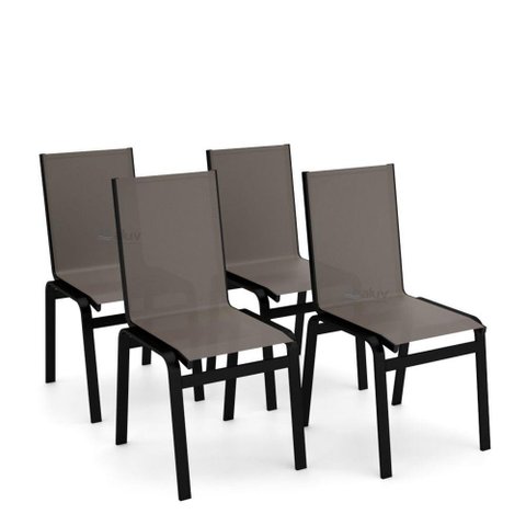 Kit 4 Cadeiras Jantar Gourmet Alumínio Preto Tela Fendi