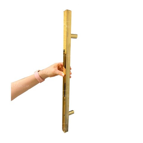 Puxador Dourado Porta Portão Social Box Inox 60cm Quadrado Fineza