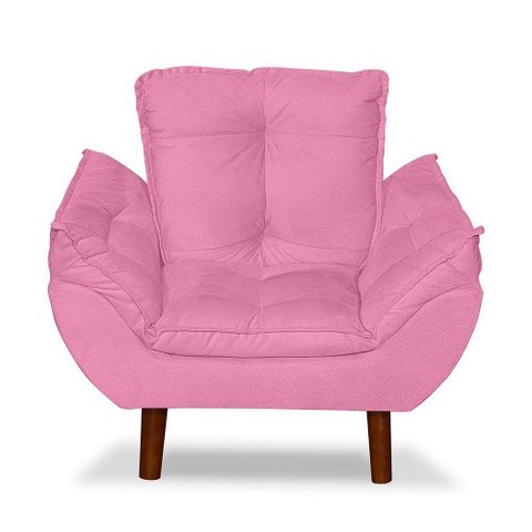 Mini Poltrona Cadeira Infantil de Criança Suede Rosê Pés Palito