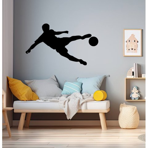 Adesivo de Parede Silhueta Jogador Futebol Chute Bola Quarto Menino Kanto Store Preto