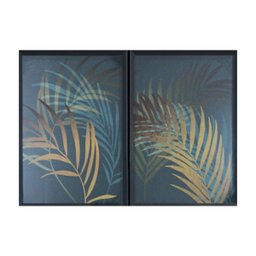 Quadro Duplo Folhas Ultradefinição com Moldura Preto - 1 Quadro Duplo Folhas Ultradefinição com Moldura Preto - 1