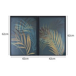 Quadro Duplo Folhas Ultradefinição com Moldura Preto - 2 Quadro Duplo Folhas Ultradefinição com Moldura Preto - 2