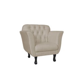 Kit Namoradeira + 2 Poltronas Decorativa Couro Bege Pés Madeira Ms Decor - 3