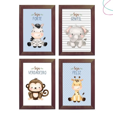 Quadro Decorativo Infantil Safari Baby Aquarela Azul 23x33:tabaco