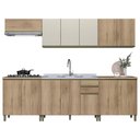 Ver imagem 1 de Cozinha Modulada Dinamarca 6 Peças Castani com Aéreo 120cm com Vidro Off White - Indékes