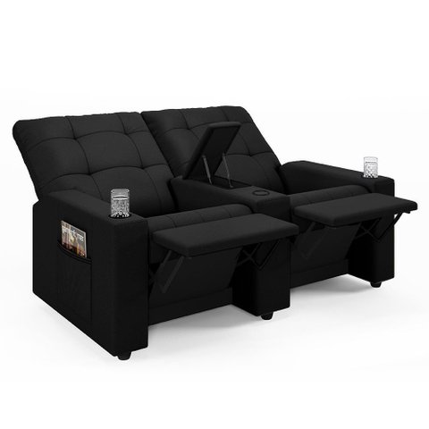 Poltrona do Papai Reclinável Cinema 2 Lugares Manual Baú Usb Haifa F05 Veludo Preto - Lyam Decor