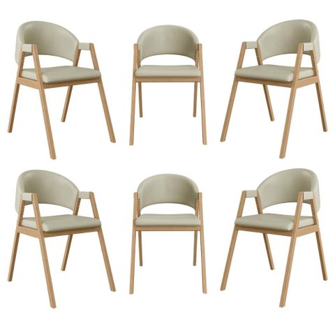 Kit 6 Cadeiras Suellen Luxo Reforçada Mesa de Jantar Courino Cor:bege