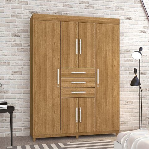 Guarda Roupa Casal Olite Imperial Nature 6 Portas 3 Gavetas MDP com Pés de Madeira Mobiliart