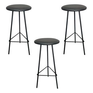 Kit 3 Banquetas Retro Ferro Industrial Assento Madeira 70cm Cor:estofado