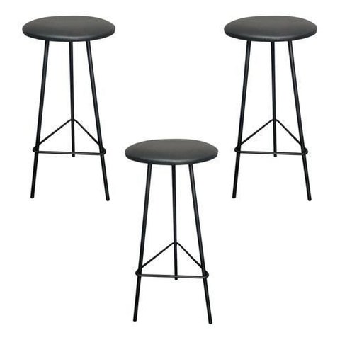 Kit 3 Banquetas Retro Ferro Industrial Assento Madeira 70cm Cor:estofado