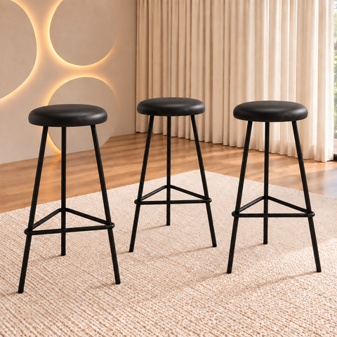 Kit 3 Banquetas Altas para Bancada e Área Gourmet Retrô Industrial Ferro Assento Estofado 70cm