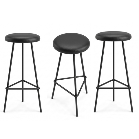 Kit 3 Banquetas Retro Ferro Industrial Assento Madeira 70cm Cor:Estofado