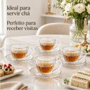 Ver imagem 4 de Jogo 4 Xícaras de Chá Victória 200ml com Pires Vidro Borda Dourada