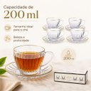 Ver imagem 6 de Jogo 4 Xícaras de Chá Victória 200ml com Pires Vidro Borda Dourada