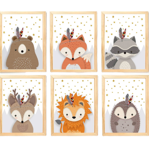 Quadro Infantil Safari 6 un A4 vidro e pendurador