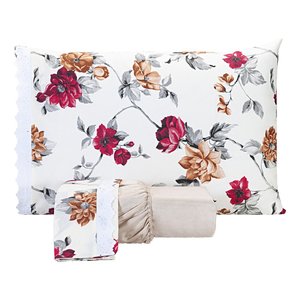 Jogo De Lençol Estampado Casal Padrão 03 Peças Flores Palha - Algodão