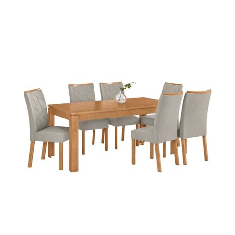 Conjunto Sala de Jantar Mesa Athenas 180 Tampo no Glass com 6 Cadeiras Rayla - Lopas Amendoa Clean -