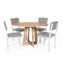 Ver imagem 1 de Mesa de Jantar Redonda Montreal Jade com 4 Cadeiras Estofadas Ella Branco/cinza Claro