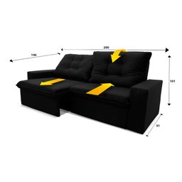 Sofá Retrátil/Reclinável Malta 2,00m Suede Velut com Molas no Assento King House - 2 Sofá Retrátil/Reclinável Malta 2,00m Suede Velut com Molas no Assento King House - 2