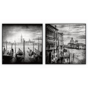 kit com 2 Quadros Decorativos Cidades com Moldura e Vidro para Sala Quarto Escritório e Clínica 90x9