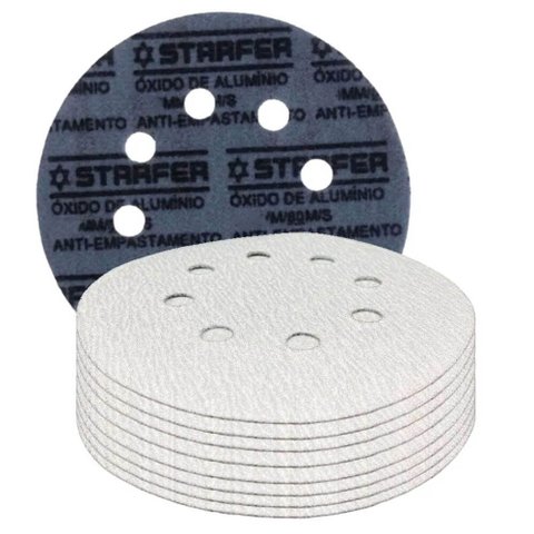 Kit 60 Un Disco de Lixa Velcro Branco Starfer 125mm Grão 80/120/150/220/400/1000