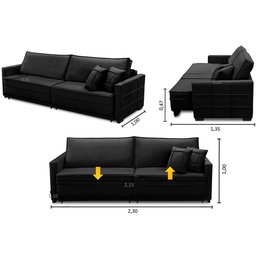 Sofá Retrátil e Reclinável 2,30m Karina Veludo Preto Madelina Decor - 2