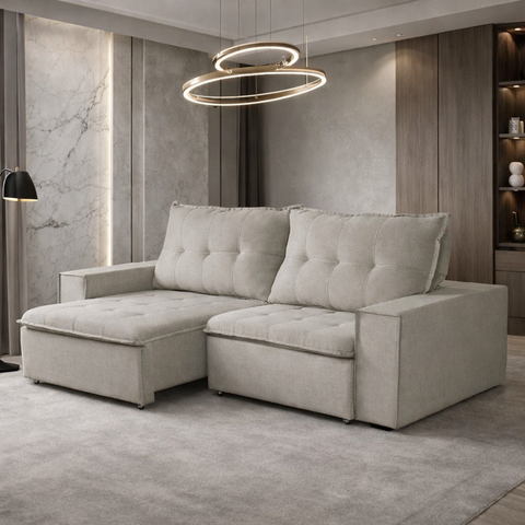 Sofá Retrátil Reclinável Valentino 2,10m Linho - Shop Das Cabeceiras