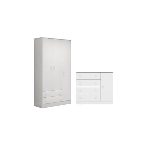 Quarto infantil Meu Soninho Guarda Roupa e Cômoda Sapateira Branco - FdECOR
