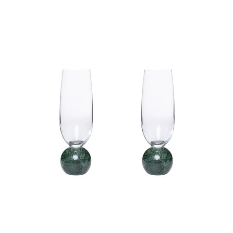 Jogo 2 Taças para Espumante de Cristal e Mármore Verde 210ml 23112 Mart