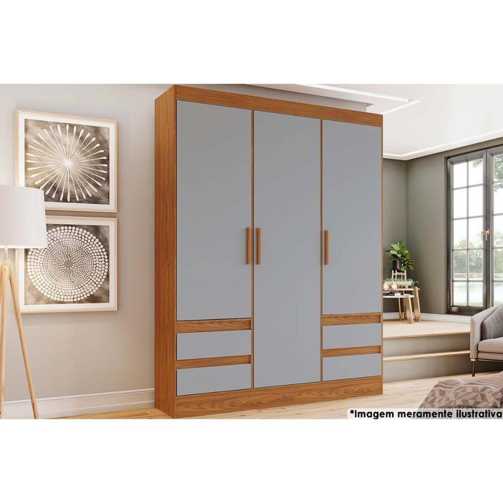 Guarda Roupa Solteiro 3 Portas e 4 Gavetas Briz Lema B55 Nature
