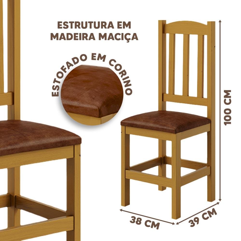 Mesa com 4 Cadeiras Madeira Maciça Estofadas Corino 120cm Marrom Stone Shop Jm - 3