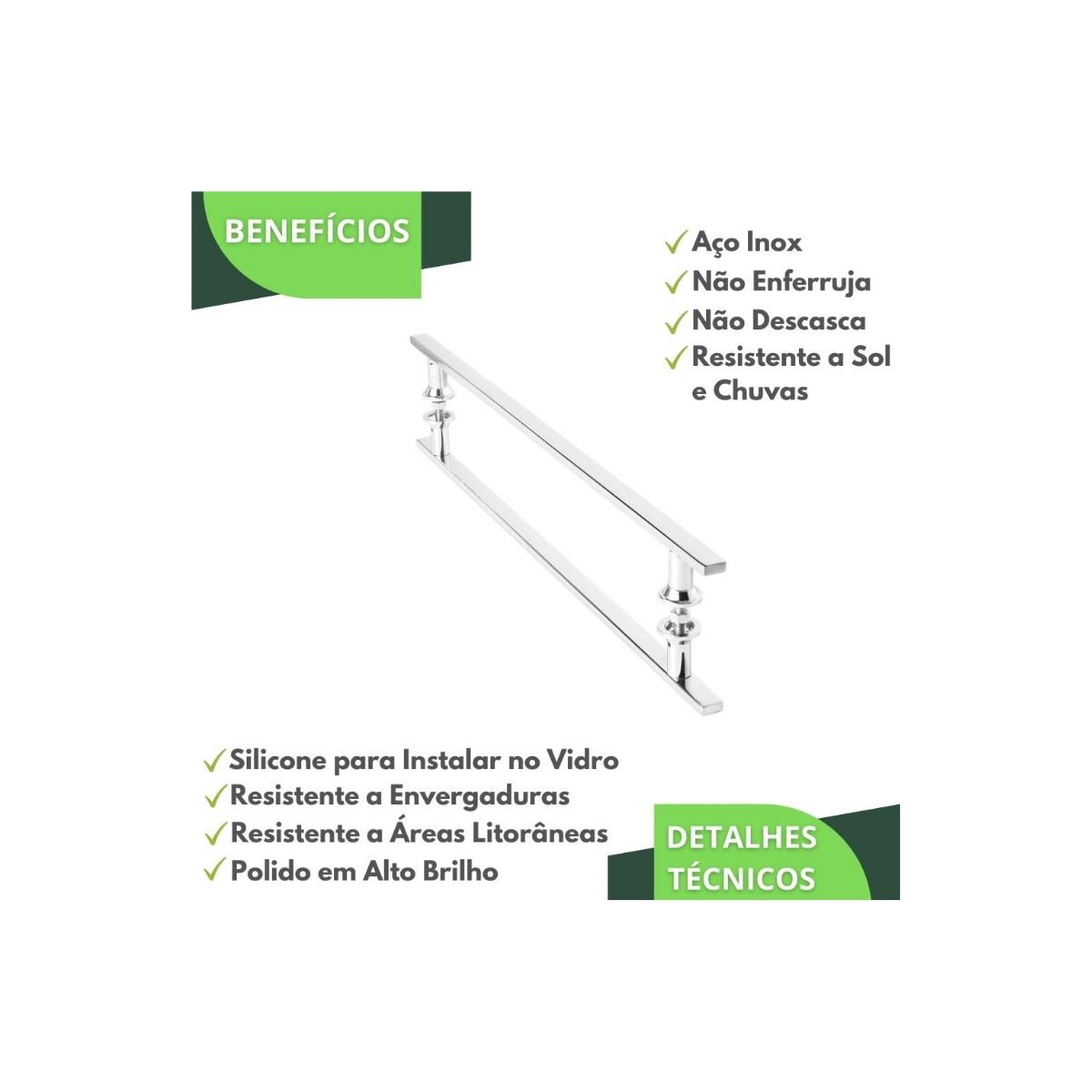 Puxador para Porta de Correr Vidro Madeira Inox 70cm Ms Fs - 7